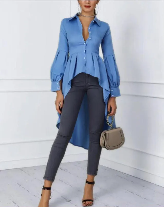 New Irregular Long-sleeved Single-breasted Slim Shirt