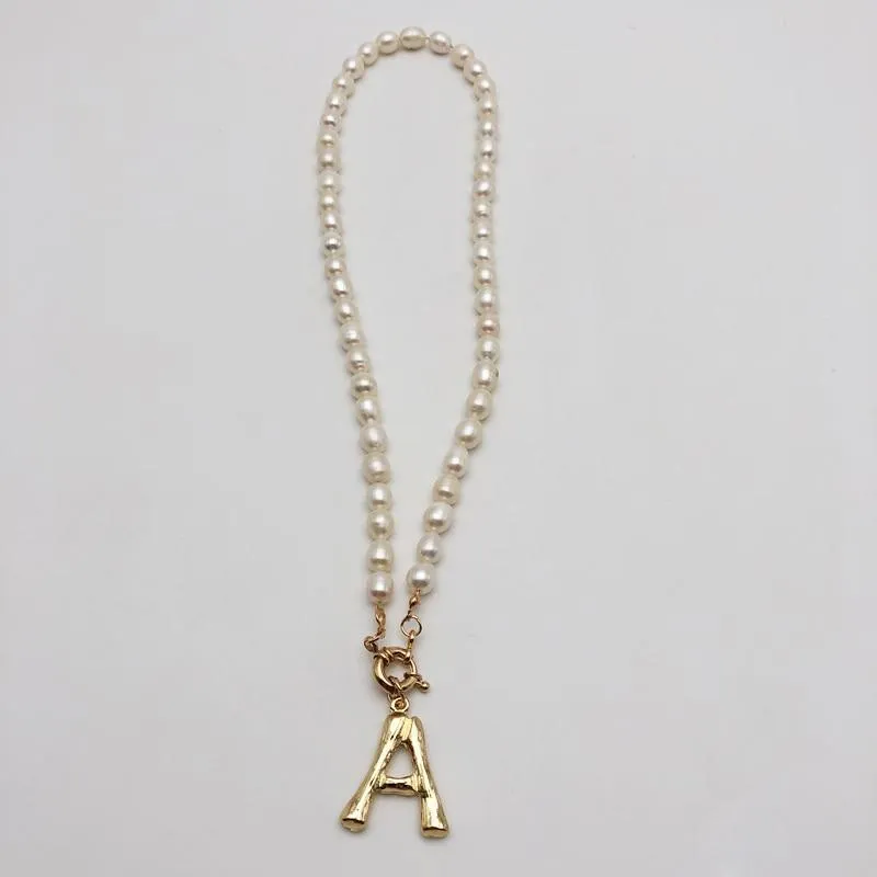 New Real Pearl Modern Necklace Choker Alphabet A-Z Initial Elegant Pearl Luxury Necklace Stainless Steel Amazing Buckle Gold Color Pendant Freshwater Pearl Jewelry