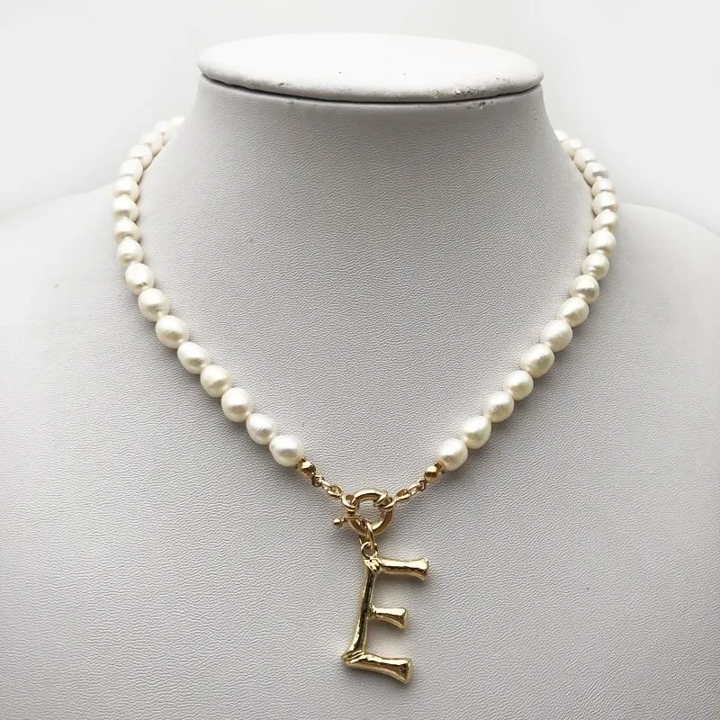 New Real Pearl Modern Necklace Choker Alphabet A-Z Initial Elegant Pearl Luxury Necklace Stainless Steel Amazing Buckle Gold Color Pendant Freshwater Pearl Jewelry