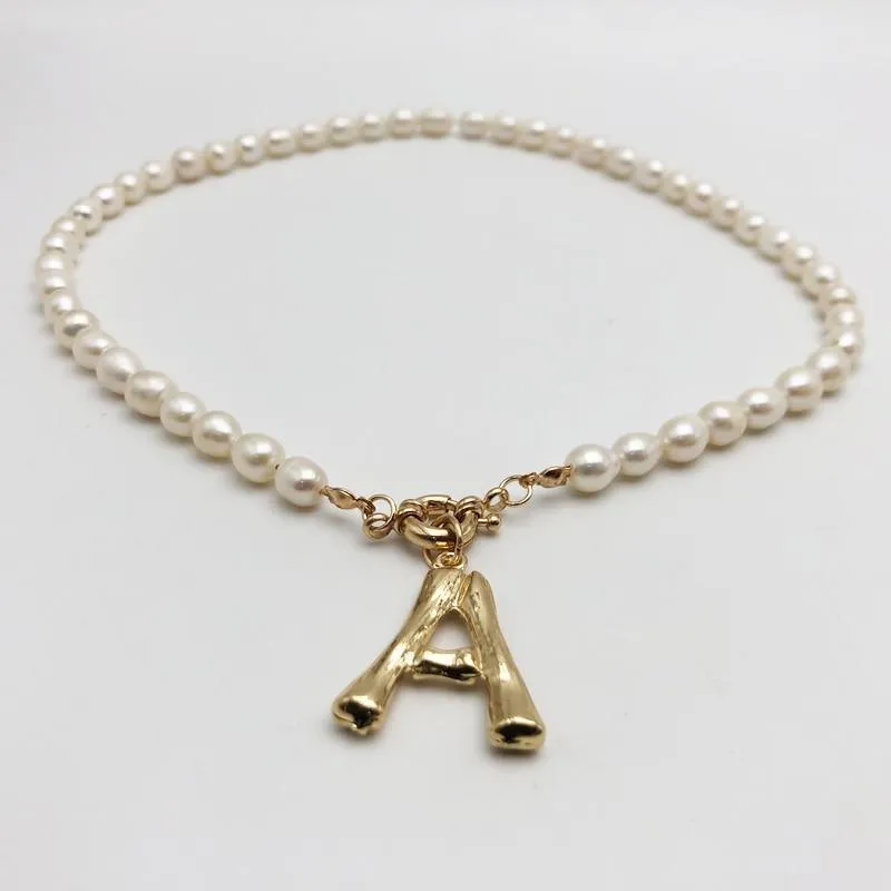 New Real Pearl Modern Necklace Choker Alphabet A-Z Initial Elegant Pearl Luxury Necklace Stainless Steel Amazing Buckle Gold Color Pendant Freshwater Pearl Jewelry
