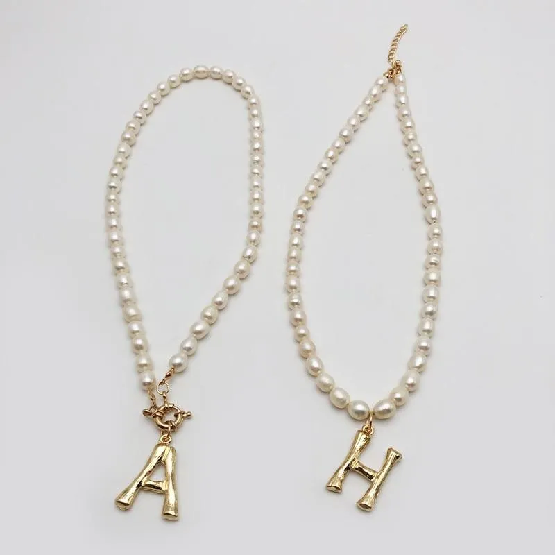New Real Pearl Modern Necklace Choker Alphabet A-Z Initial Elegant Pearl Luxury Necklace Stainless Steel Amazing Buckle Gold Color Pendant Freshwater Pearl Jewelry