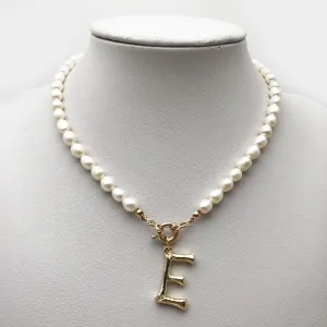 New Real Pearl Modern Necklace Choker Alphabet A-Z Initial Elegant Pearl Luxury Necklace Stainless Steel Amazing Buckle Gold Color Pendant Freshwater Pearl Jewelry