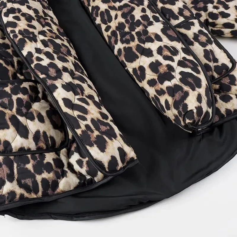 New Women's Fashion Loose Leopard Pattern Jacket Oversized Warm Jackets Outerwear