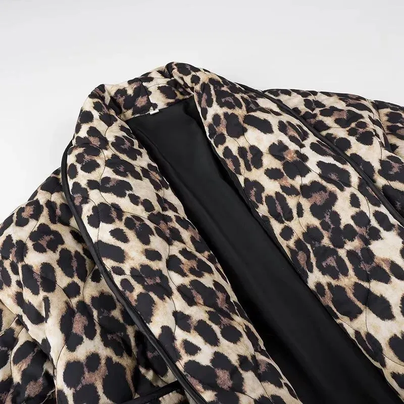 New Women's Fashion Loose Leopard Pattern Jacket Oversized Warm Jackets Outerwear