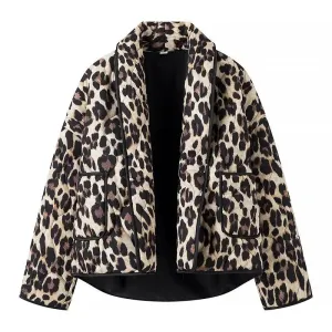 New Women's Fashion Loose Leopard Pattern Jacket Oversized Warm Jackets Outerwear