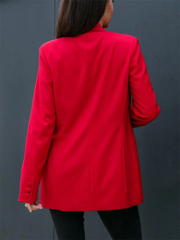 Office Ladies Stylish Fall Long Sleeve Double Breasted Lapel Blazer