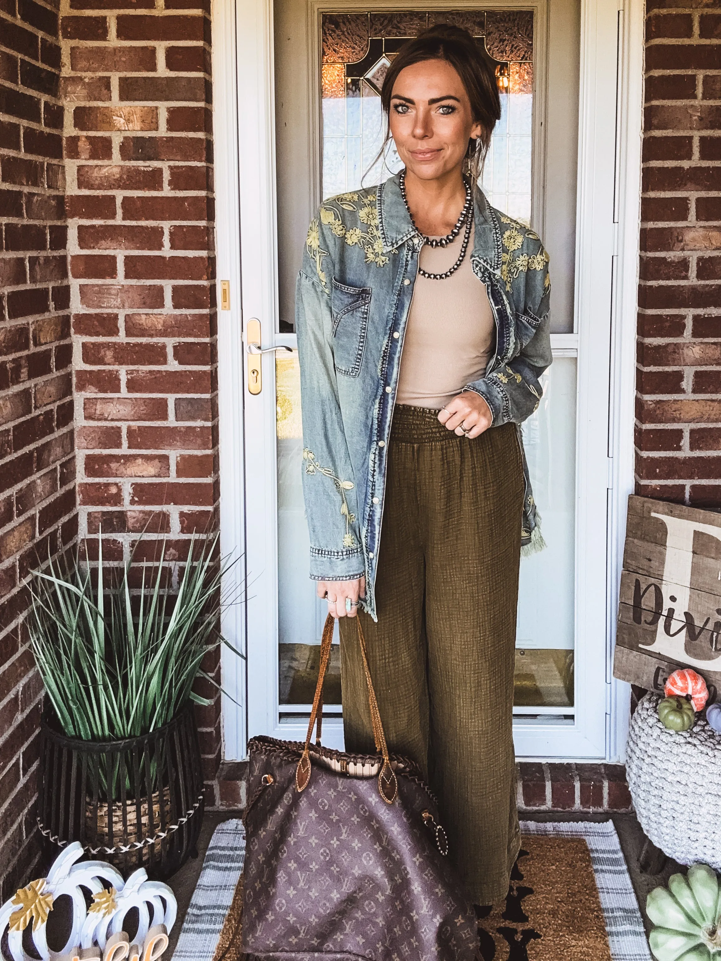 Olive Washed Cotton Gauze Smock Waist Pant