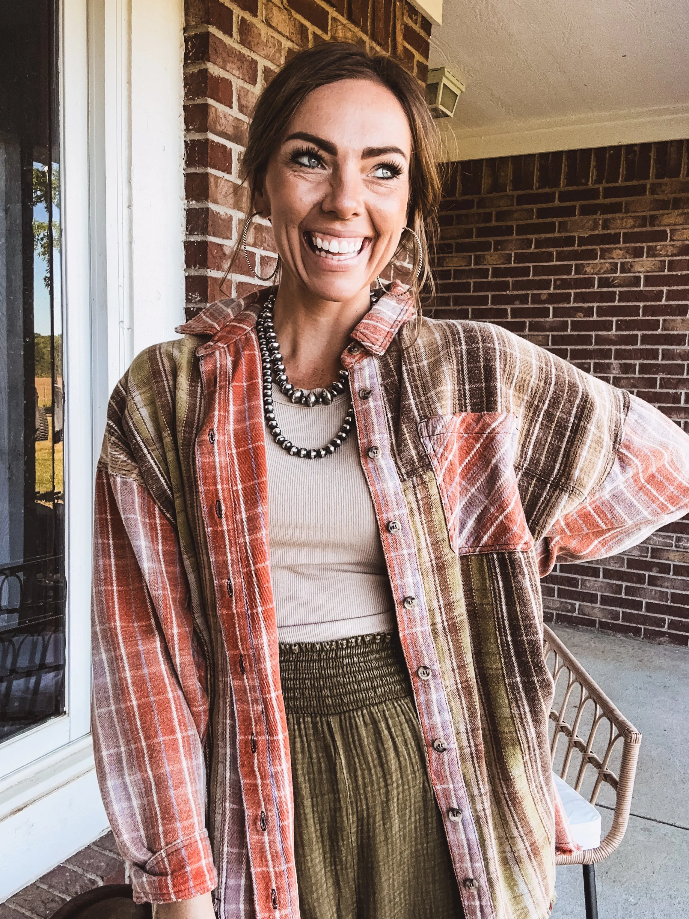 Olive Washed Cotton Gauze Smock Waist Pant