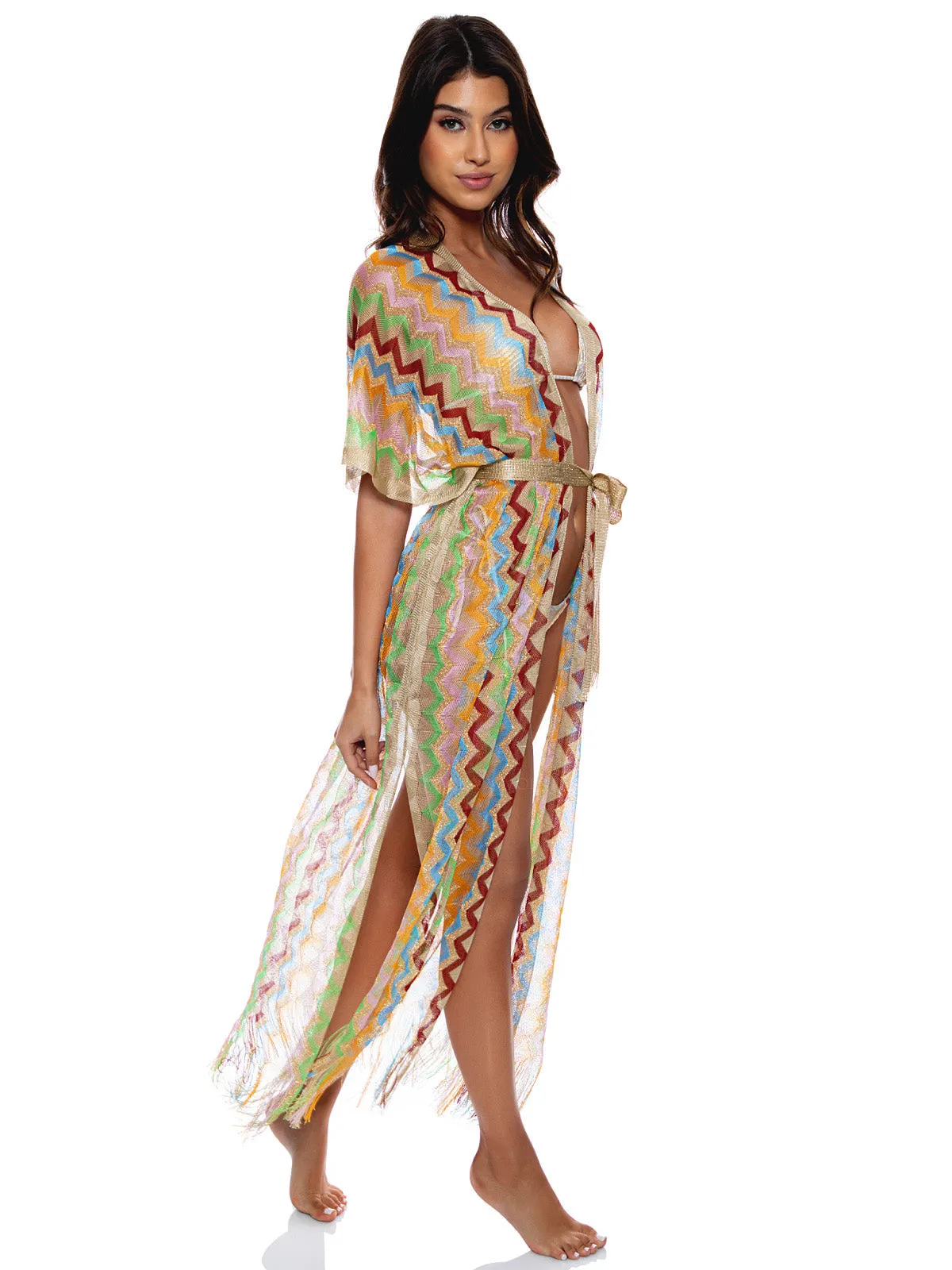 Open Front Tie Long Poncho ::RET