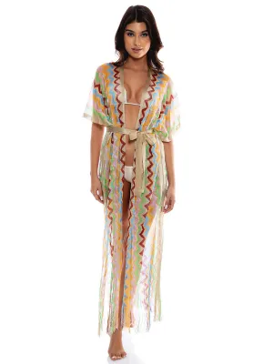 Open Front Tie Long Poncho ::RET