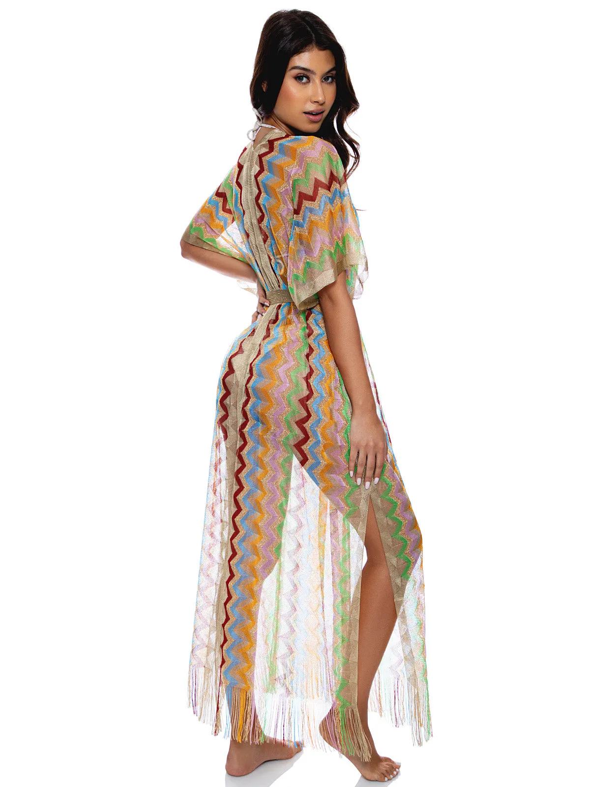 Open Front Tie Long Poncho ::RET