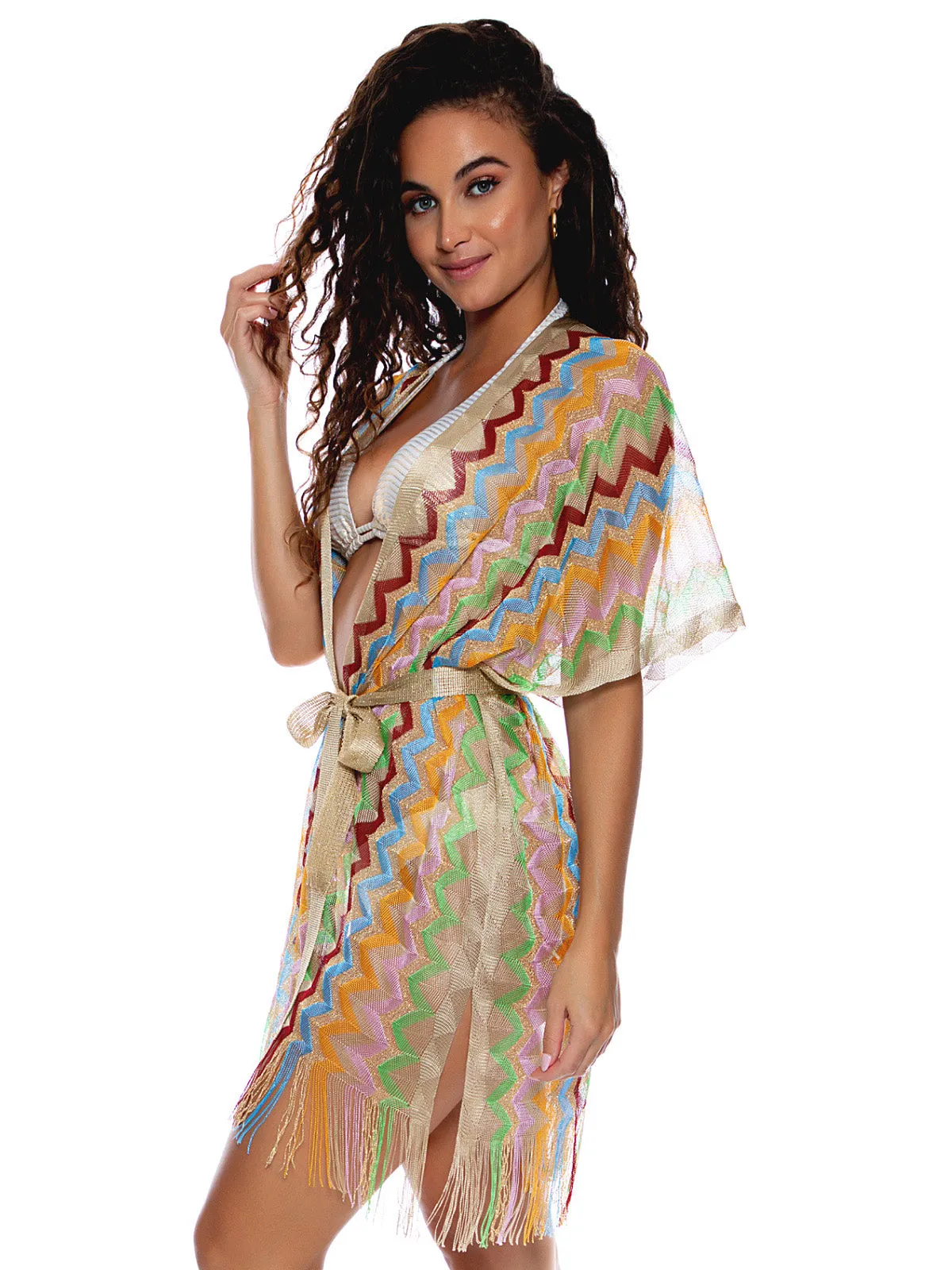 Open Front Tie Short Poncho ::RET