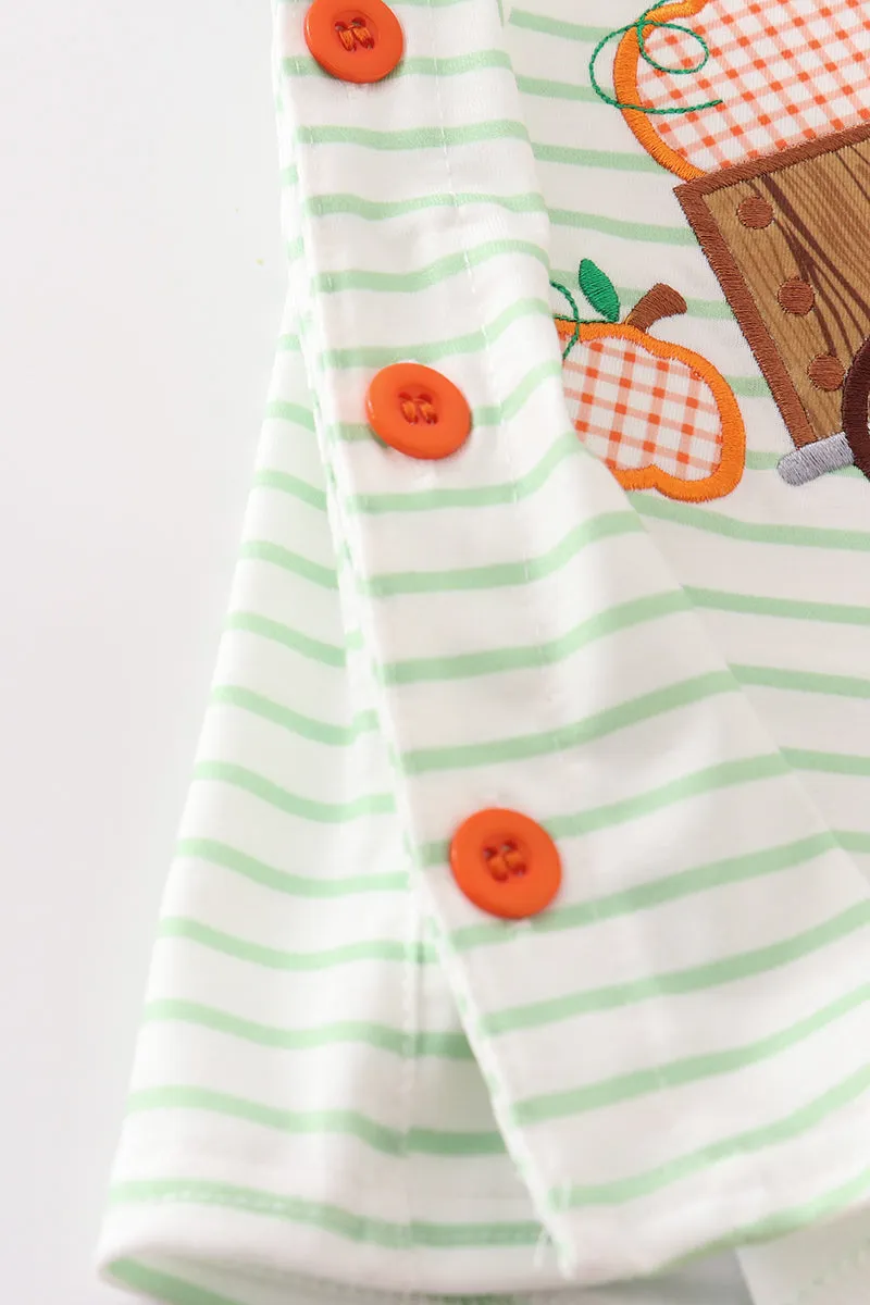 Orange Wheelbarrow Pumpkin Applique Baby Boy Set
