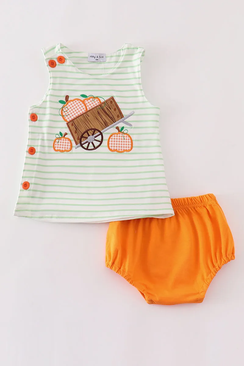 Orange Wheelbarrow Pumpkin Applique Baby Boy Set
