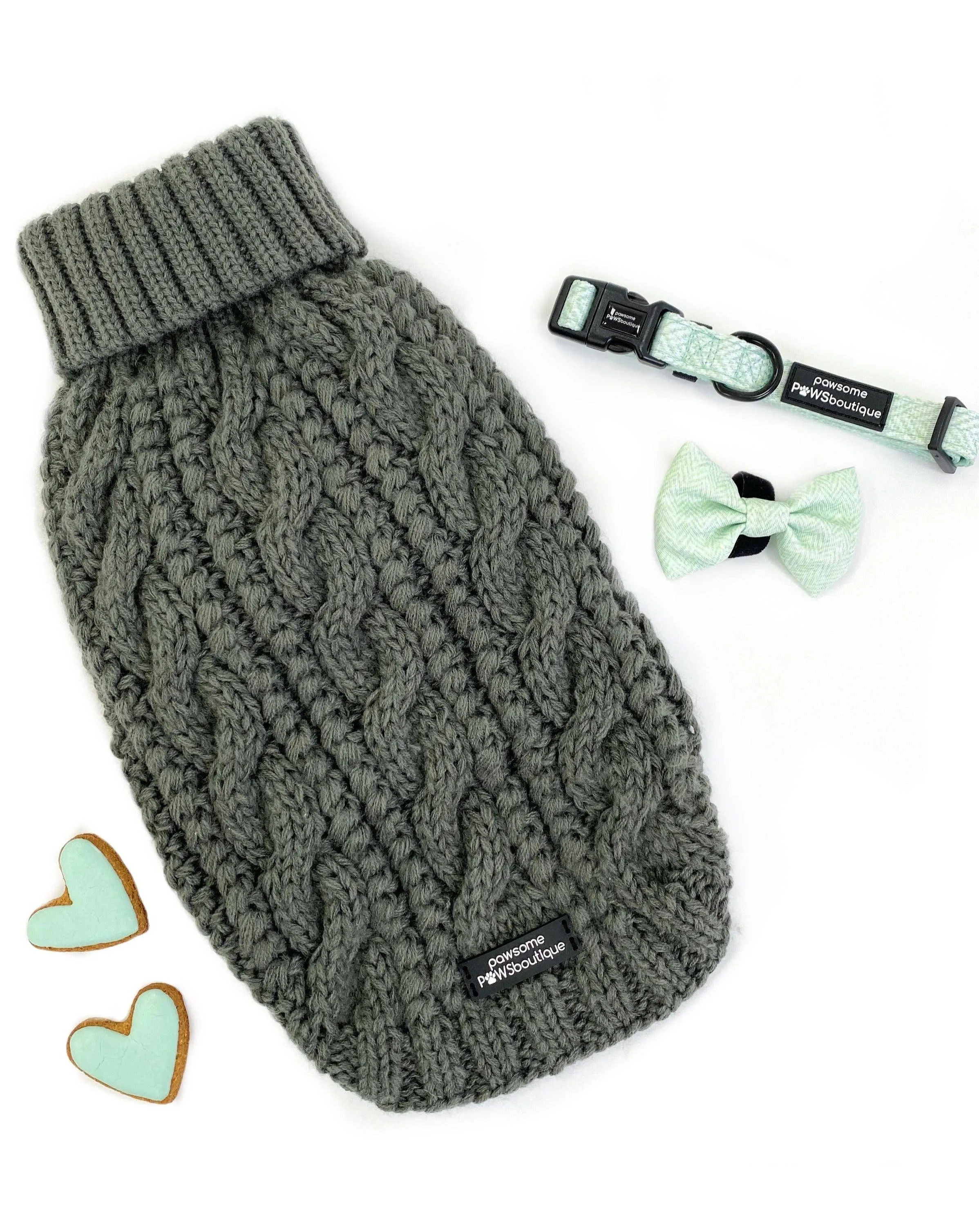 Pawsome Paws Pullover - Khaki Grey Dog Jumper