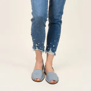 Pearl Beaded Distressed Hem Capris