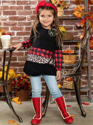 Plaid and Leopard Colorblock Tunic