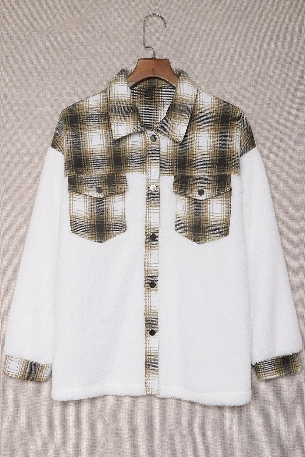 Plaid Buttoned Pocket Sherpa Jacket