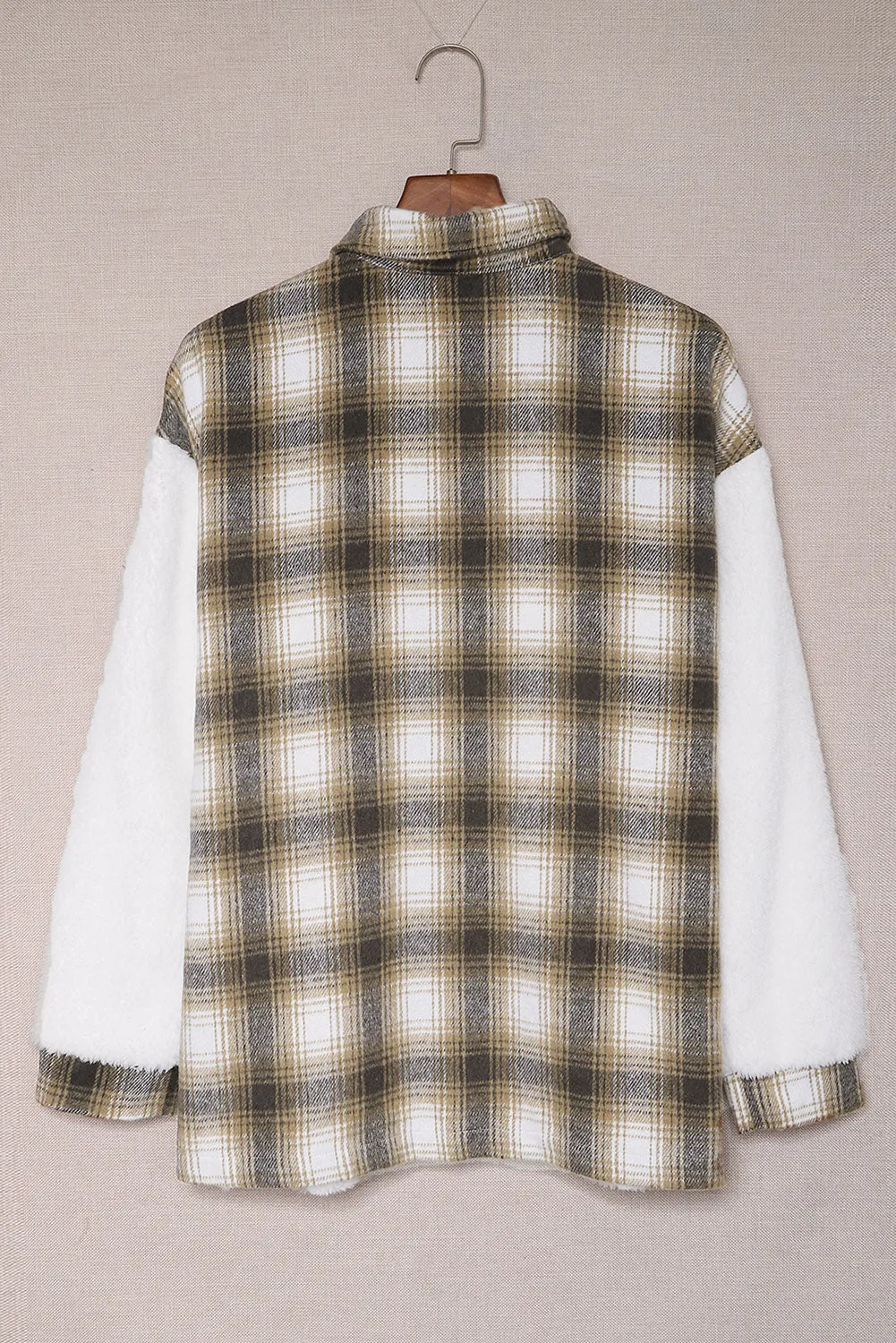 Plaid Buttoned Pocket Sherpa Jacket