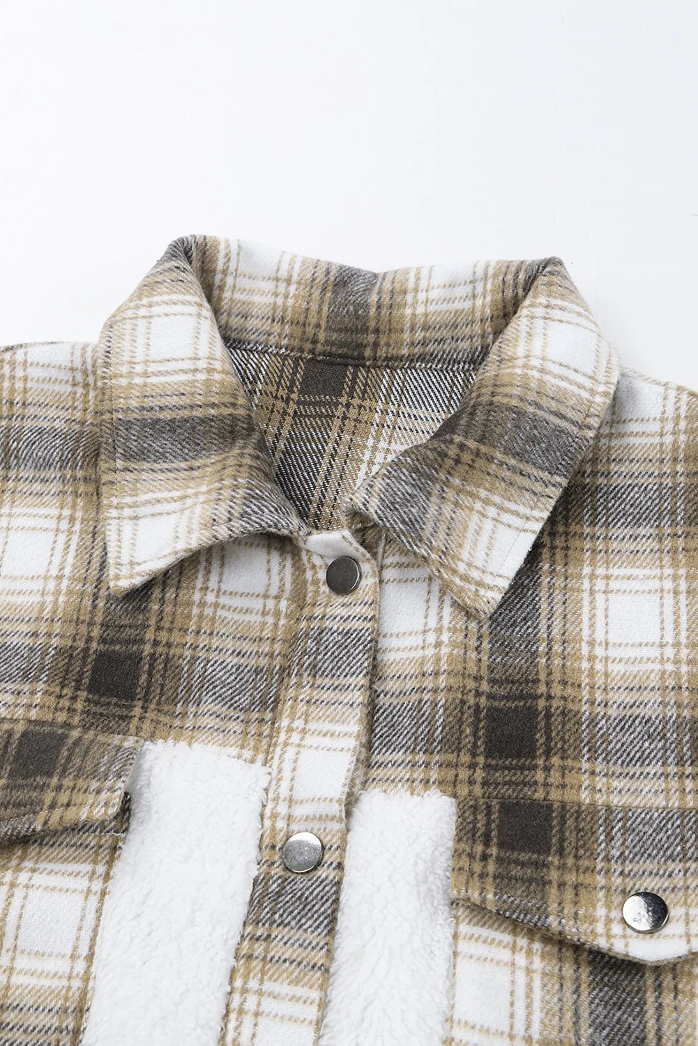 Plaid Buttoned Pocket Sherpa Jacket