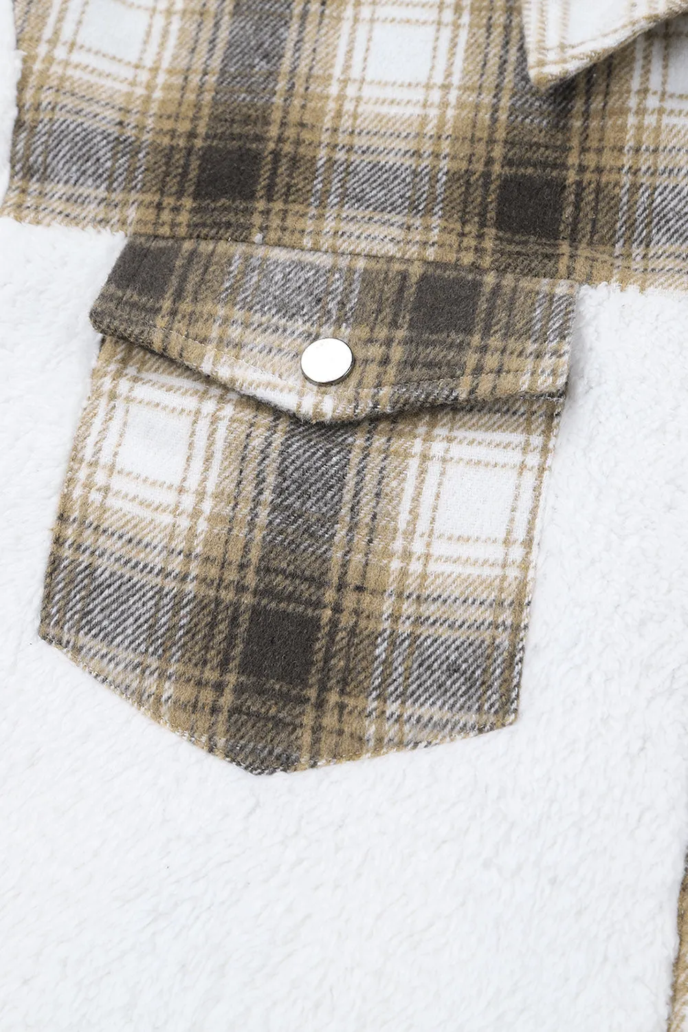 Plaid Buttoned Pocket Sherpa Jacket