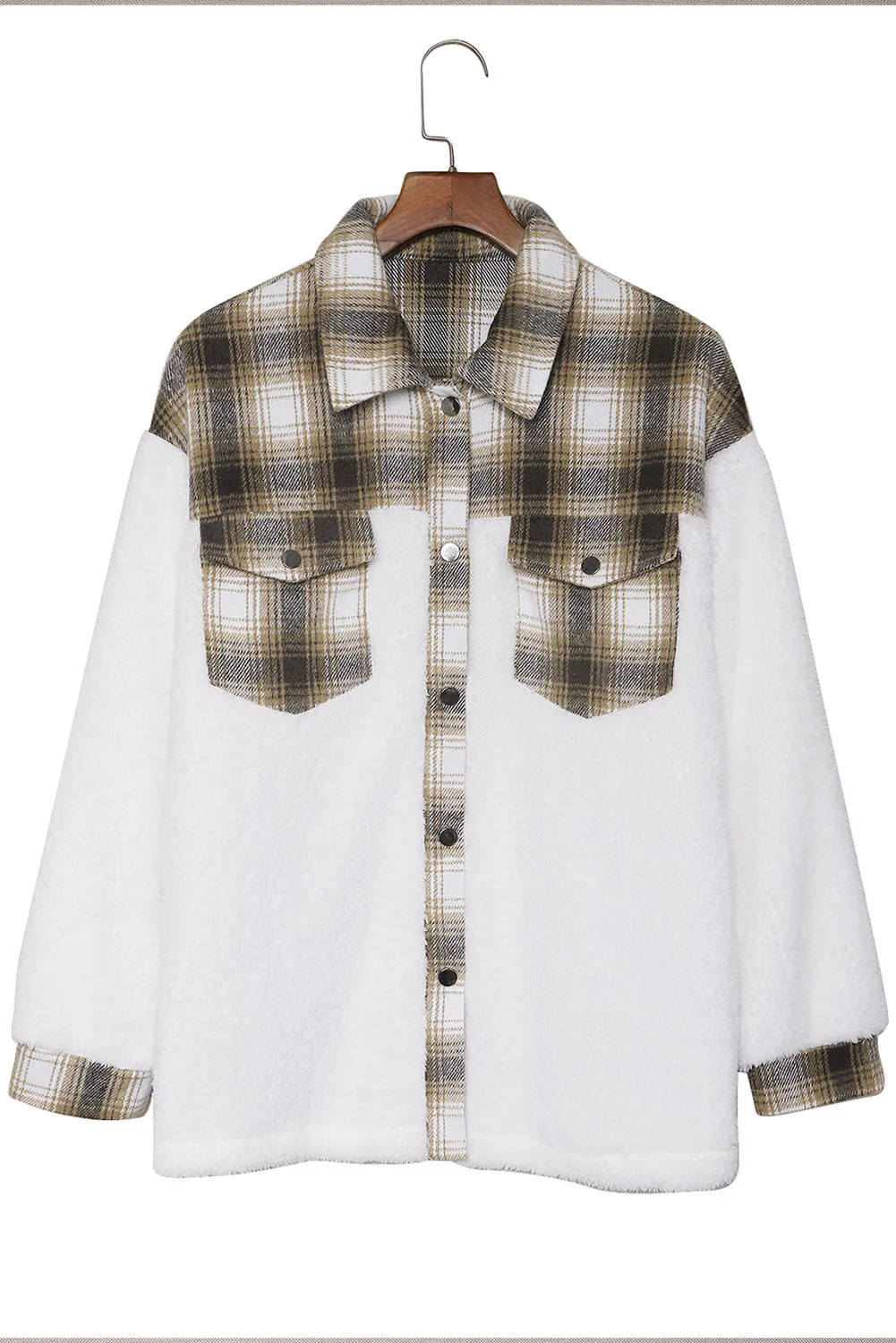 Plaid Buttoned Pocket Sherpa Jacket