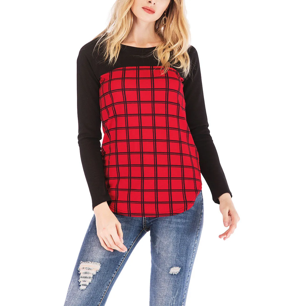 Plaid Knit Sleeve Casual Shirt