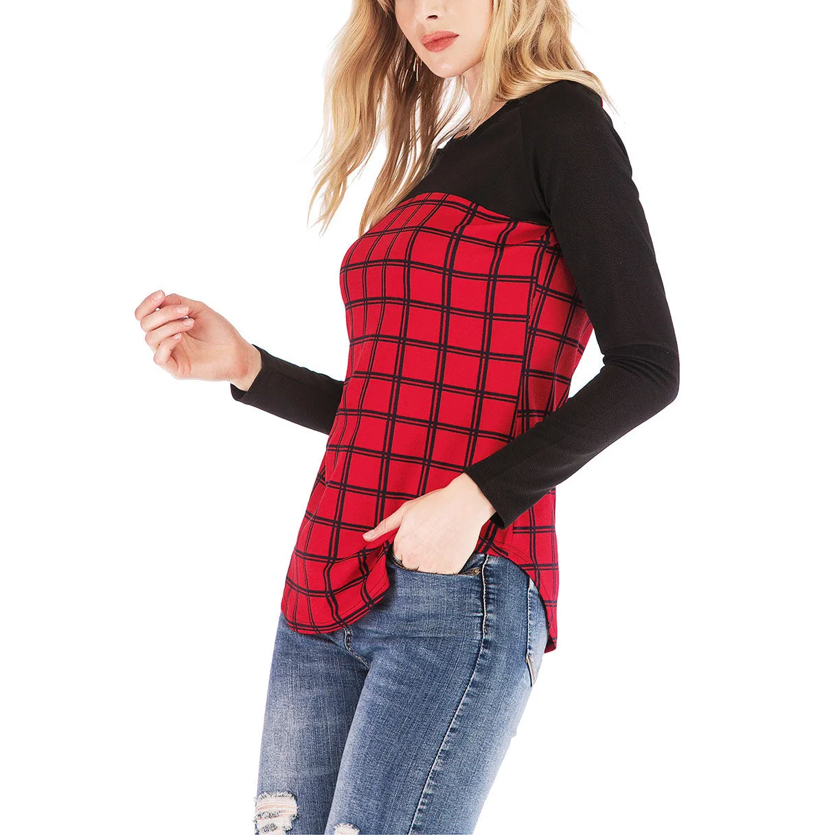 Plaid Knit Sleeve Casual Shirt