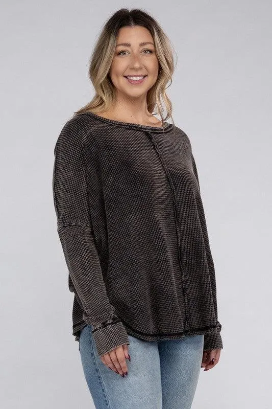 Plus Long Sleeve Cotton Waffle Knit Top