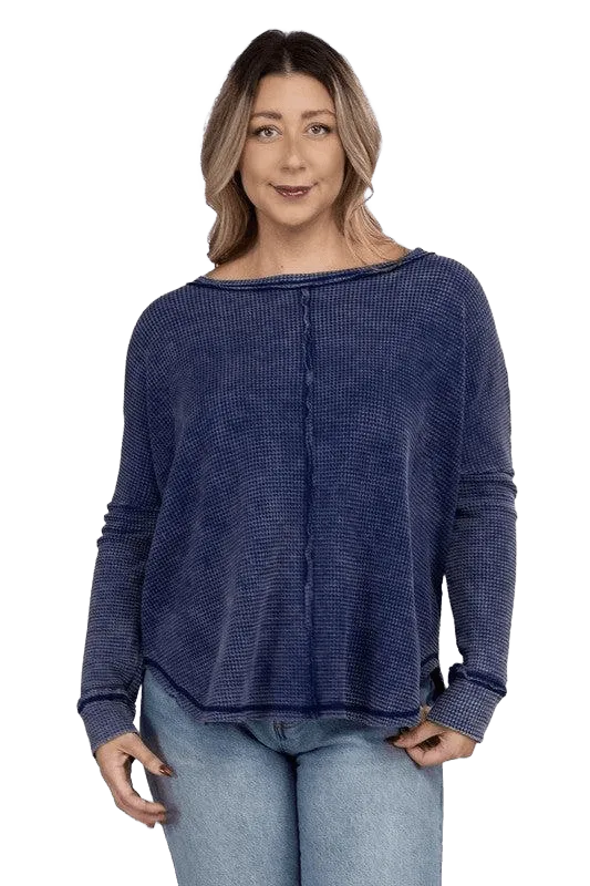 Plus Long Sleeve Cotton Waffle Knit Top