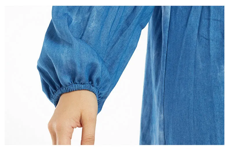 Plus Size Casual Lantern Sleeve Thin Denim Top
