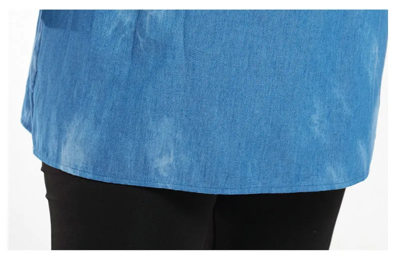 Plus Size Casual Lantern Sleeve Thin Denim Top