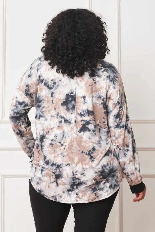 Plus V-Neck Tie Dye Top