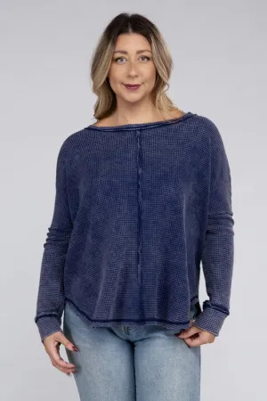 Plus Washed Baby Waffle Oversized Long Sleeve Top