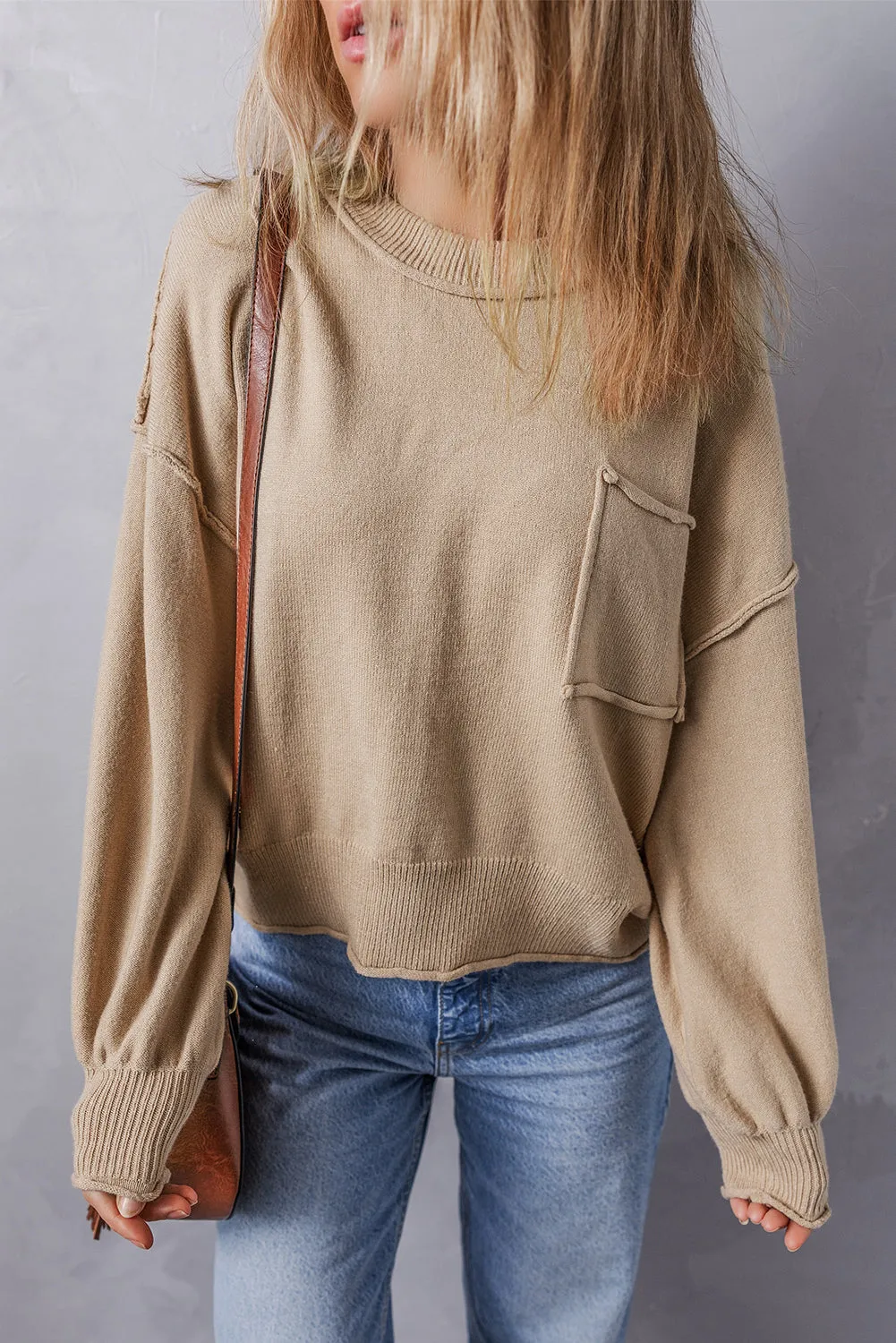 Pocket Exposed Seam Loose Sweater