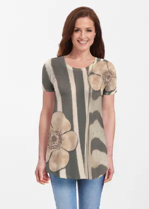Poppy Zebra (7022) ~ Signature Short Sleeve Scoop Neck Flowy Tunic