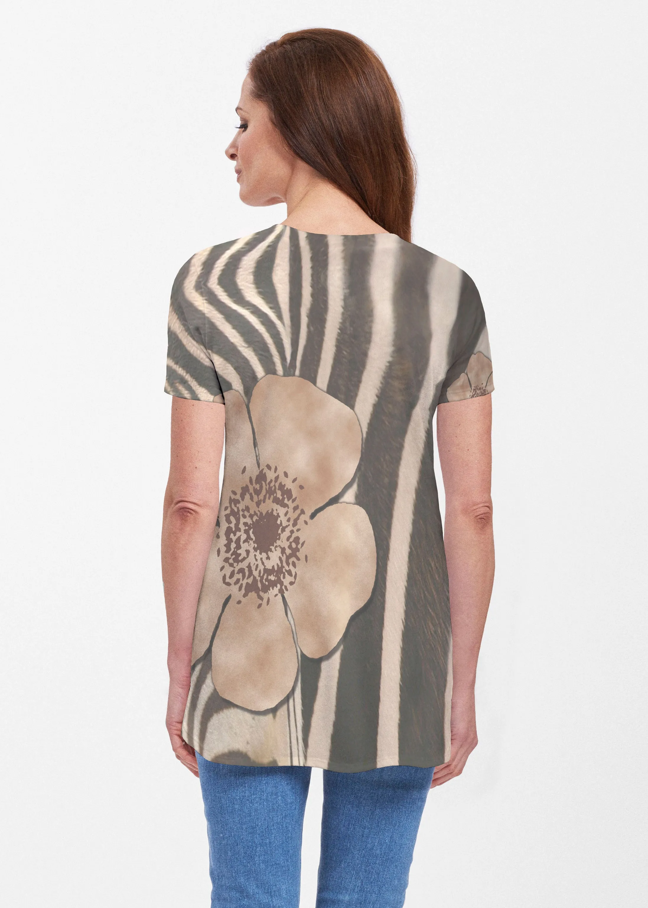 Poppy Zebra (7022) ~ Signature Short Sleeve Scoop Neck Flowy Tunic