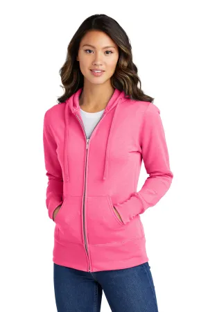 Port & Company Women's Core Fleece Full-Zip Hooded Sweatshirt. LPC78ZH Neon Pink