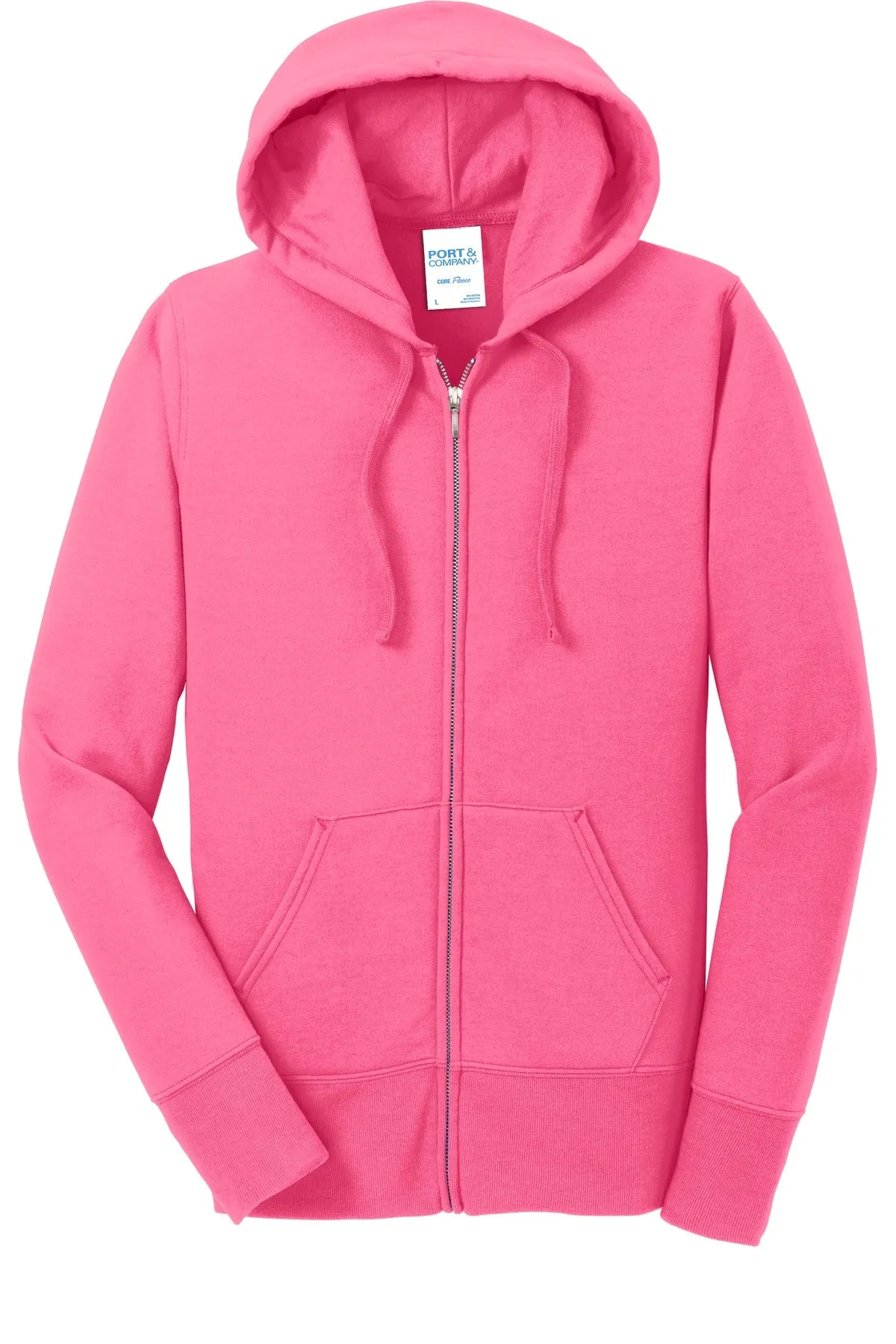 Port & Company Women's Core Fleece Full-Zip Hooded Sweatshirt. LPC78ZH Neon Pink