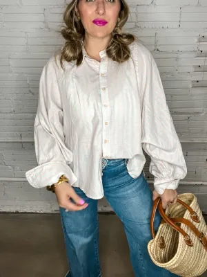 Preppy Girl Striped Button Down Top - Pink   Blue