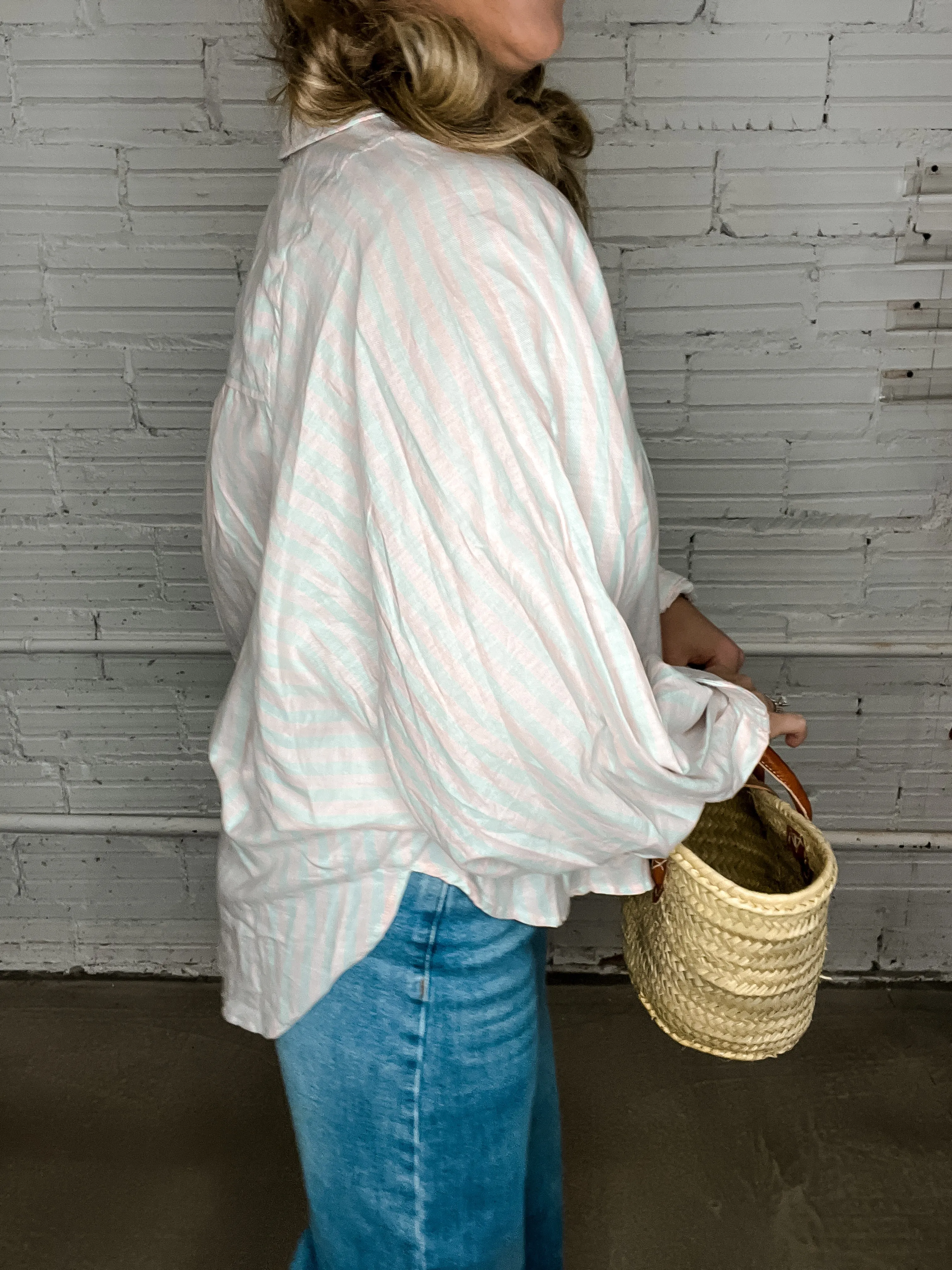 Preppy Girl Striped Button Down Top - Pink   Blue