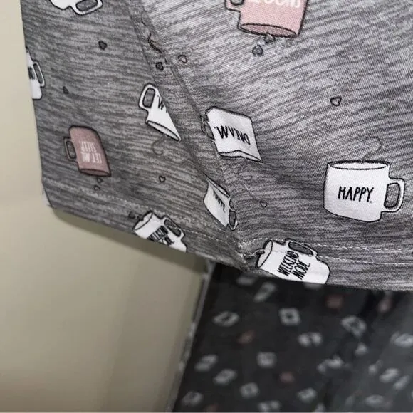 RAE DUNN. L Heather Gray White Mauve Black Mug Heart Messages Print PJ Set