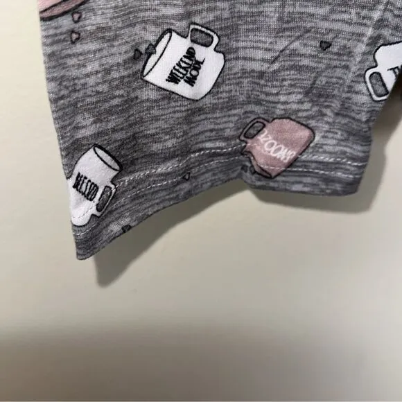 RAE DUNN. L Heather Gray White Mauve Black Mug Heart Messages Print PJ Set