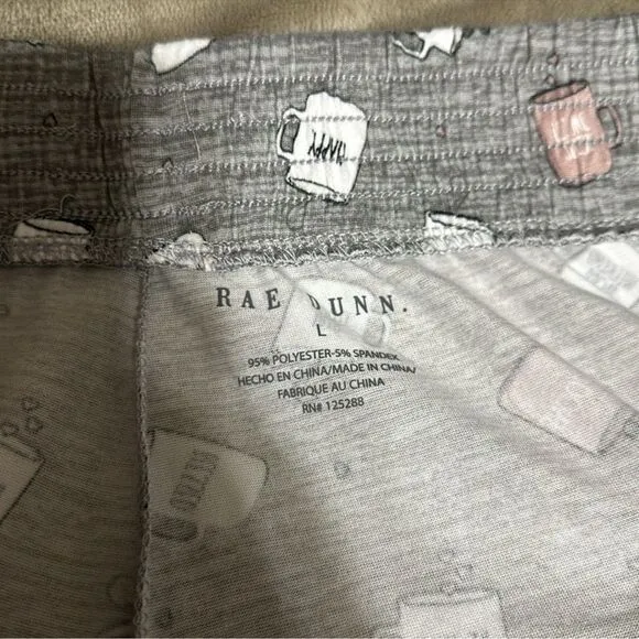 RAE DUNN. L Heather Gray White Mauve Black Mug Heart Messages Print PJ Set