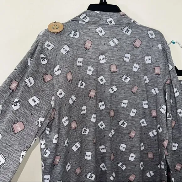 RAE DUNN. L Heather Gray White Mauve Black Mug Heart Messages Print PJ Set