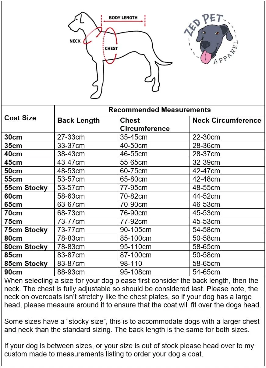 Ready Made Chest Plate Style Dog Coat - Small (40 & 45cm)