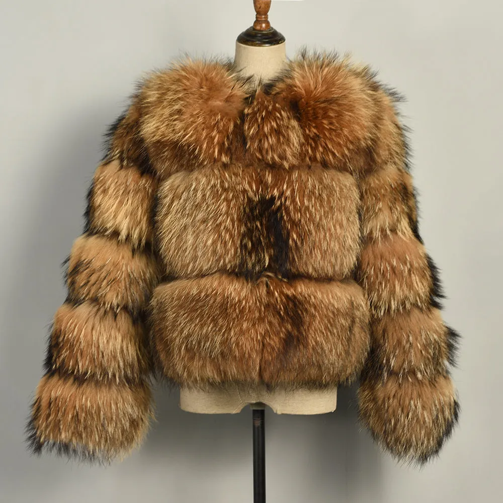 Real Raccoon Fur Coat  Winter Natural Fur Jacket Thick Warm Outerwear