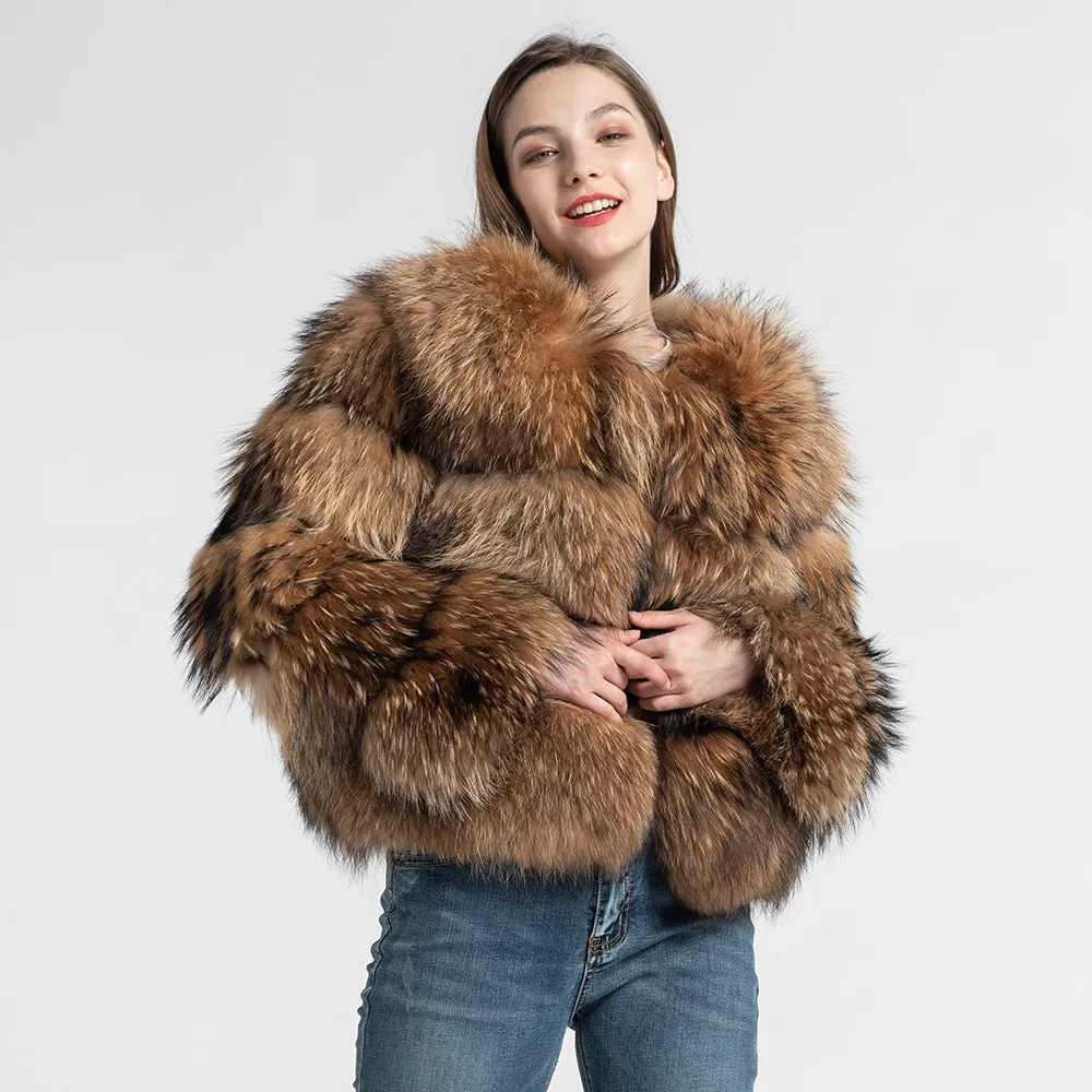 Real Raccoon Fur Coat  Winter Natural Fur Jacket Thick Warm Outerwear
