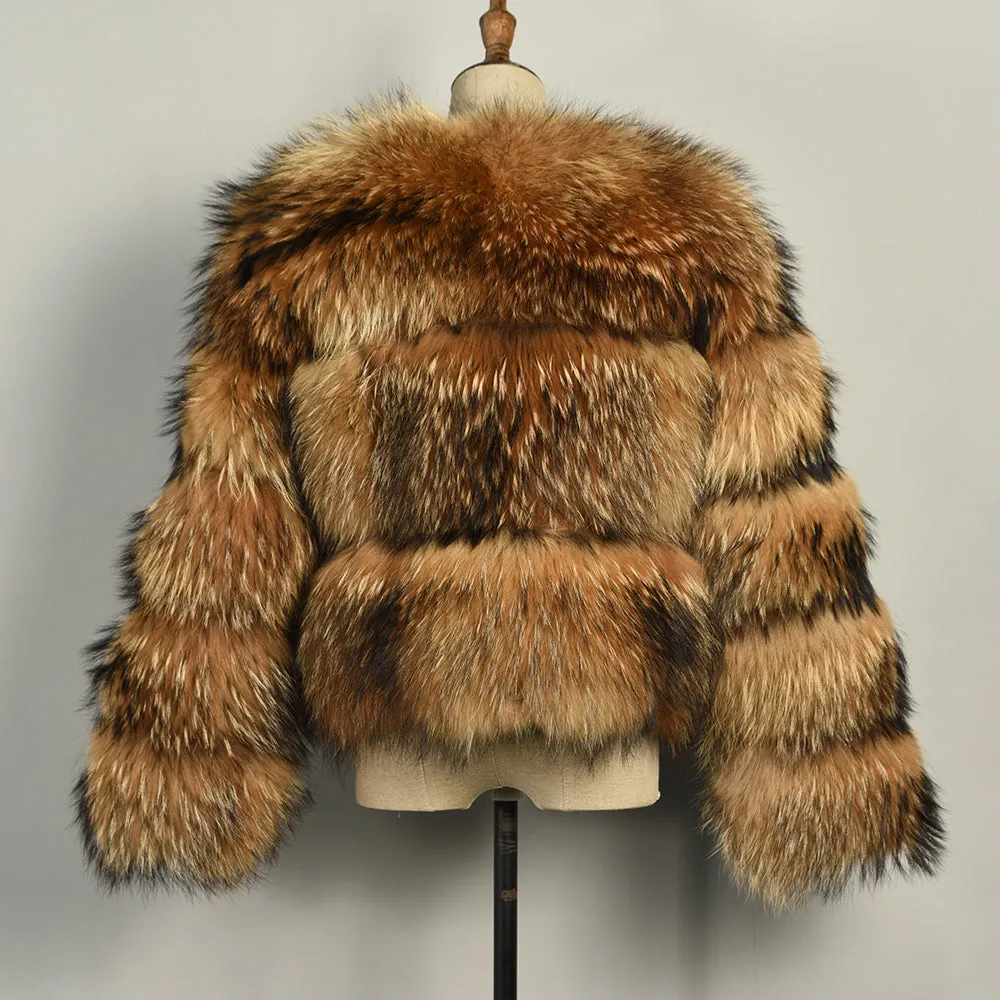 Real Raccoon Fur Coat  Winter Natural Fur Jacket Thick Warm Outerwear
