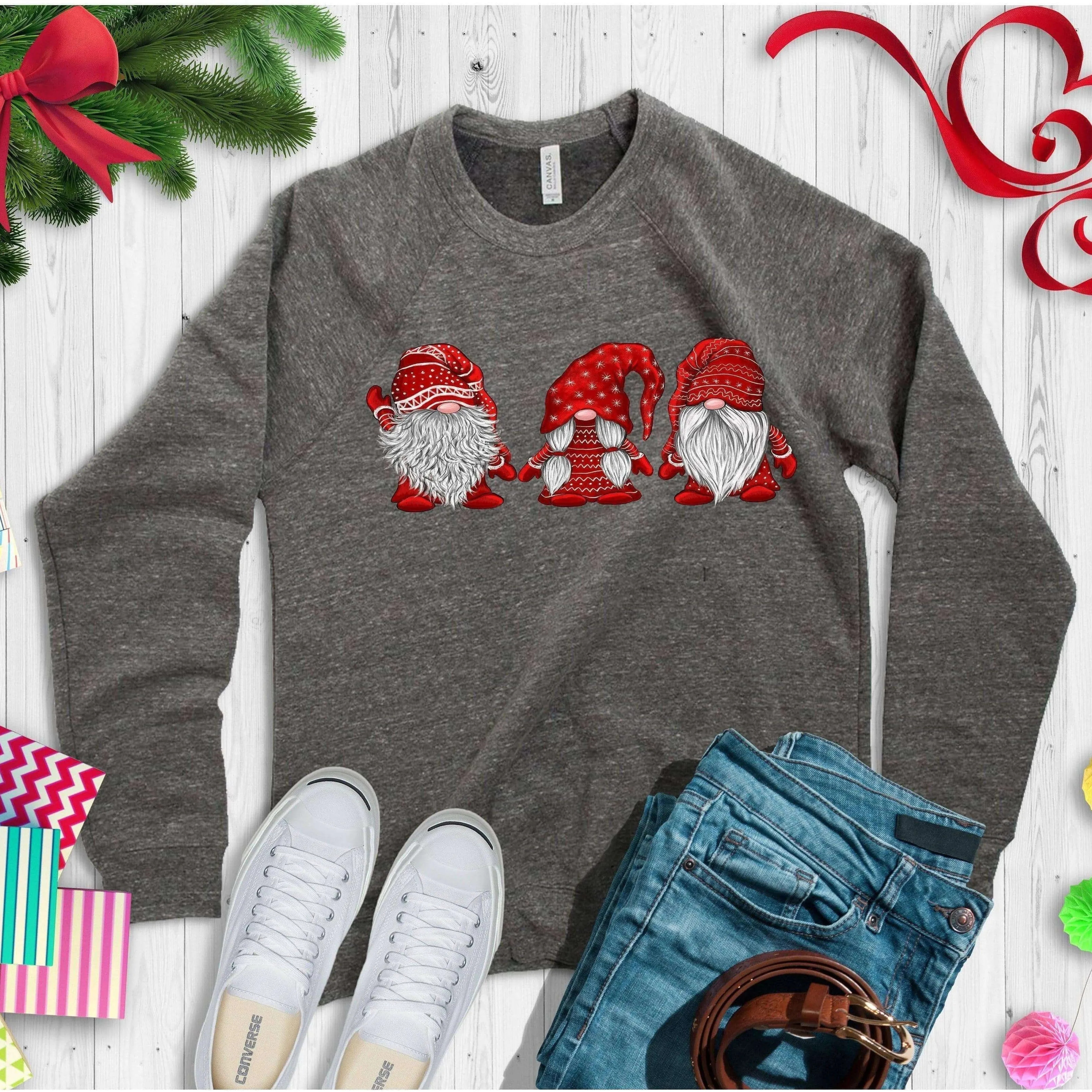 Red Santa Christmas Gnomes Sweatshirt by Crafty Casey's